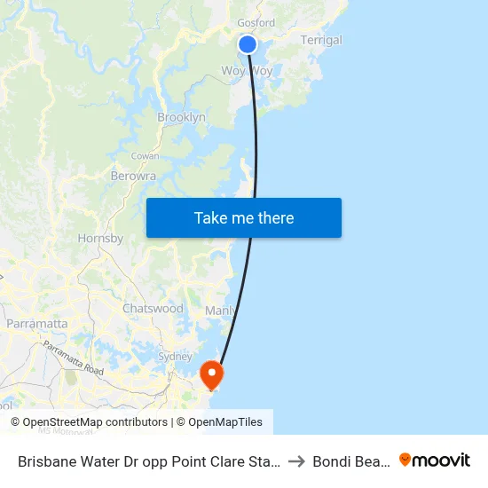 Brisbane Water Dr opp Point Clare Station to Bondi Beach map