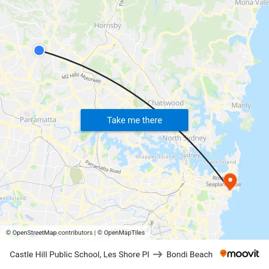 Castle Hill Public School, Les Shore Pl to Bondi Beach map