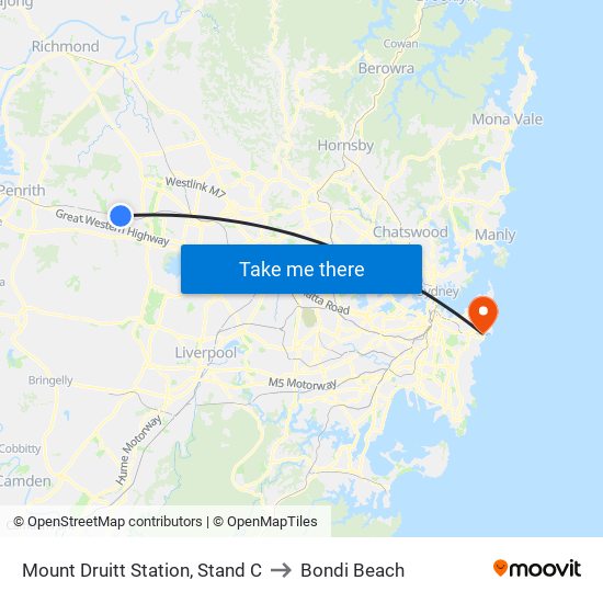 Mount Druitt Station, Stand C to Bondi Beach map