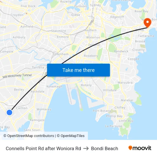 Connells Point Rd after Woniora Rd to Bondi Beach map