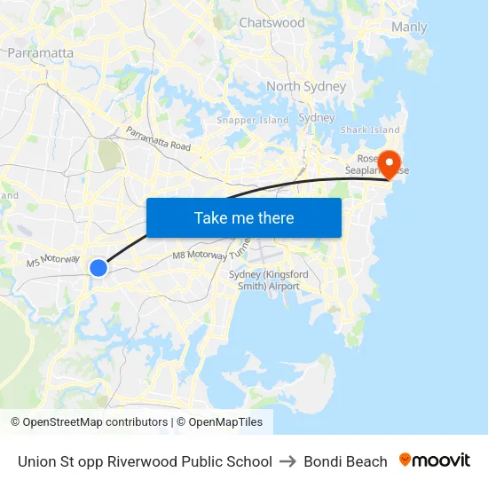 Union St opp Riverwood Public School to Bondi Beach map