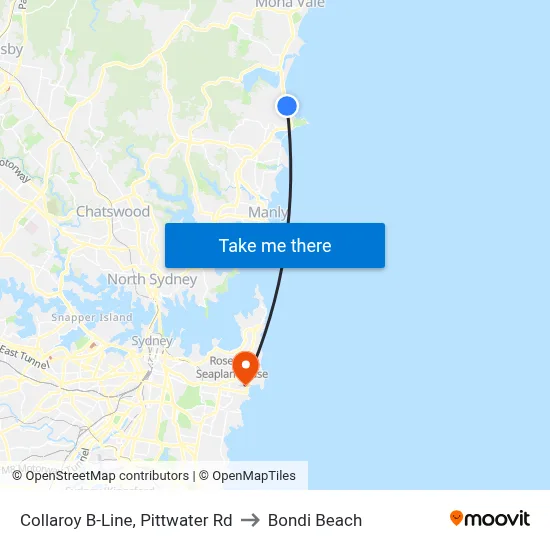Collaroy B-Line, Pittwater Rd to Bondi Beach map