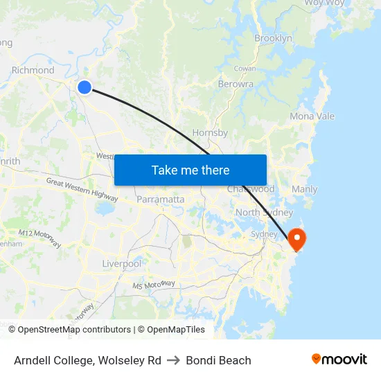 Arndell College, Wolseley Rd to Bondi Beach map