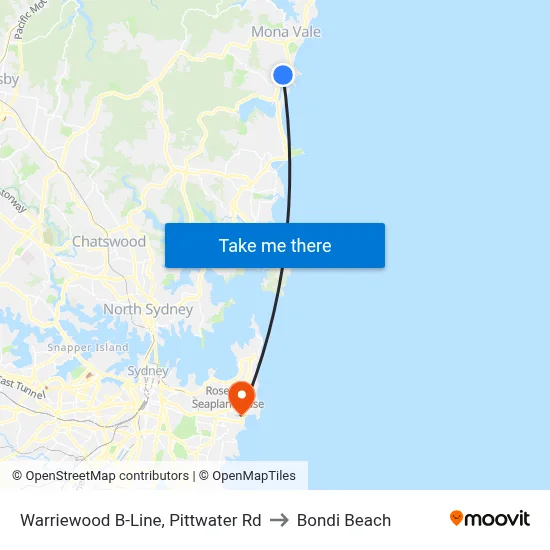 Warriewood B-Line, Pittwater Rd to Bondi Beach map