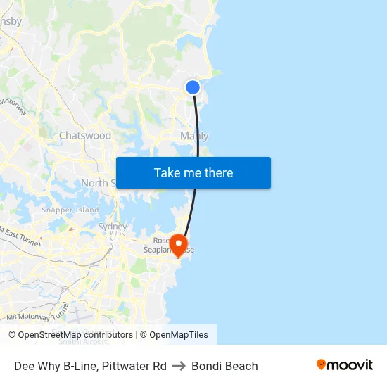Dee Why B-Line, Pittwater Rd to Bondi Beach map