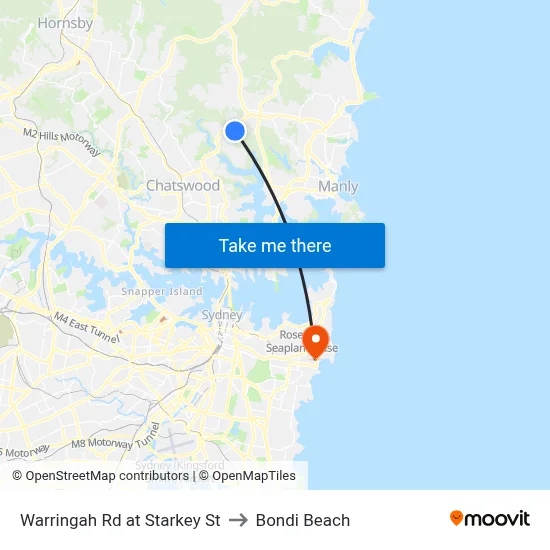 Warringah Rd at Starkey St to Bondi Beach map
