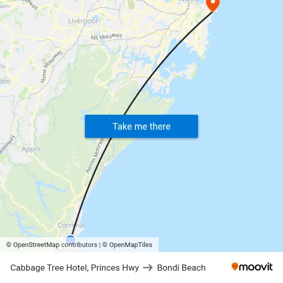 Cabbage Tree Hotel, Princes Hwy to Bondi Beach map