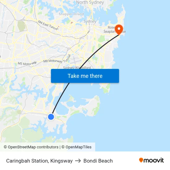 Caringbah Station, Kingsway to Bondi Beach map