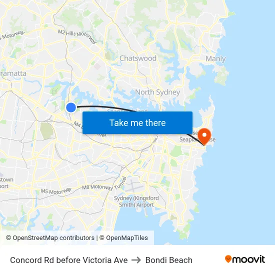 Concord Rd before Victoria Ave to Bondi Beach map