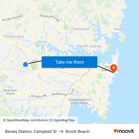 Berala Station, Campbell St to Bondi Beach map