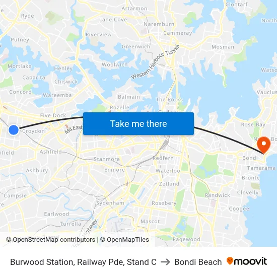 Burwood Station, Railway Pde, Stand C to Bondi Beach map