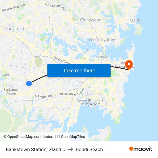 Bankstown Station, Stand D to Bondi Beach map