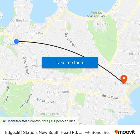 Edgecliff Station, New South Head Rd, Stand N to Bondi Beach map