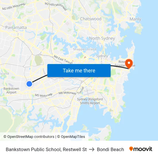 Bankstown Public School, Restwell St to Bondi Beach map