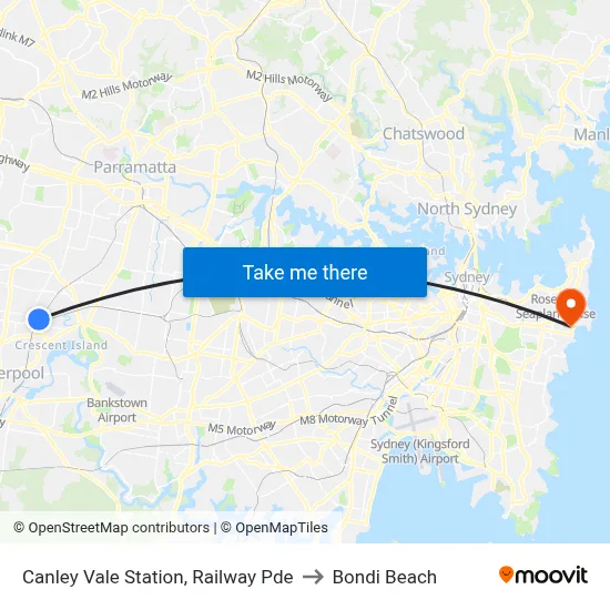 Canley Vale Station, Railway Pde to Bondi Beach map