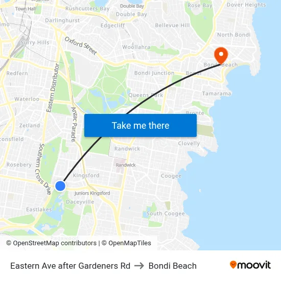 Eastern Ave after Gardeners Rd to Bondi Beach map