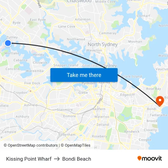 Kissing Point Wharf to Bondi Beach map