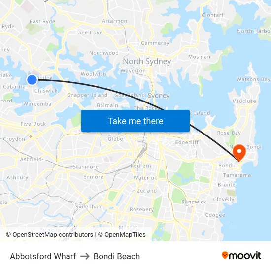Abbotsford Wharf to Bondi Beach map