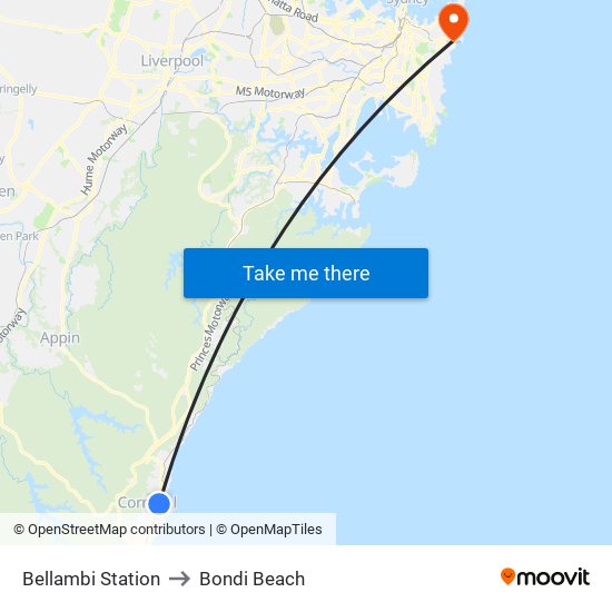 Bellambi Station to Bondi Beach map