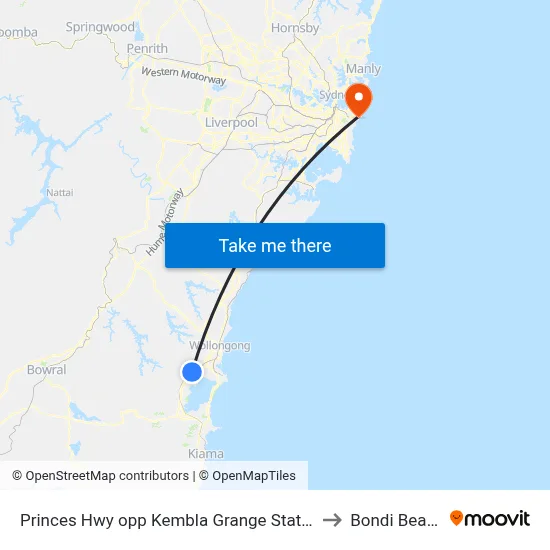 Princes Hwy opp Kembla Grange Station to Bondi Beach map