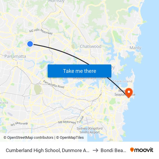 Cumberland High School, Dunmore Ave to Bondi Beach map