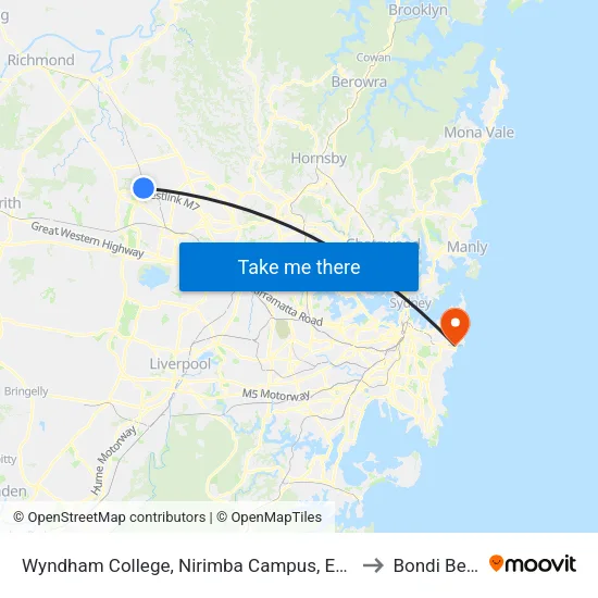 Wyndham College, Nirimba Campus, Eastern Rd to Bondi Beach map