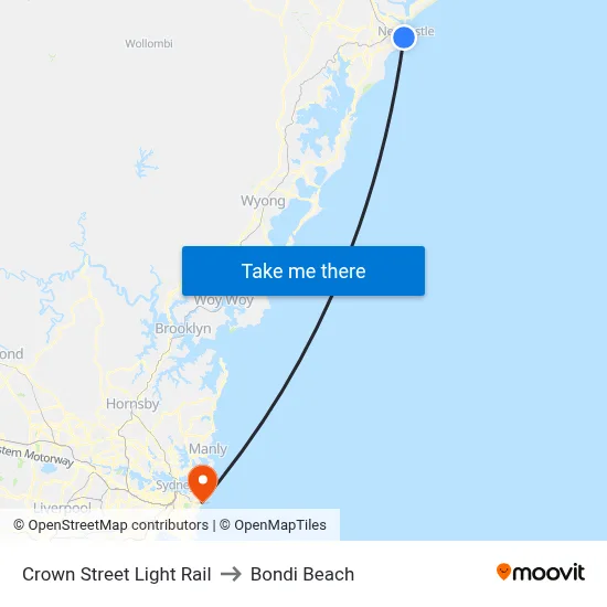 Crown Street Light Rail to Bondi Beach map