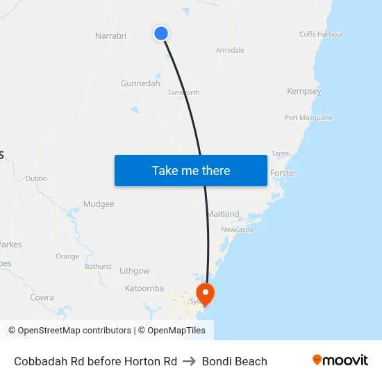 Cobbadah Rd before Horton Rd to Bondi Beach map