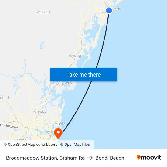 Broadmeadow Station, Graham Rd to Bondi Beach map