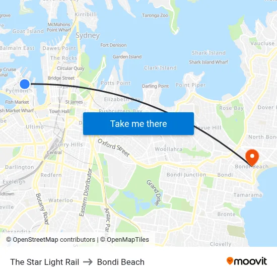 The Star Light Rail to Bondi Beach map