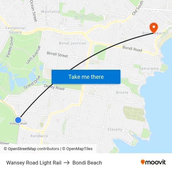 Wansey Road Light Rail to Bondi Beach map