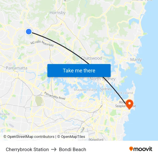Cherrybrook Station to Bondi Beach map