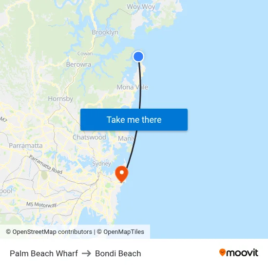 Palm Beach Wharf to Bondi Beach map