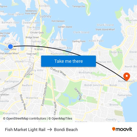 Fish Market Light Rail to Bondi Beach map