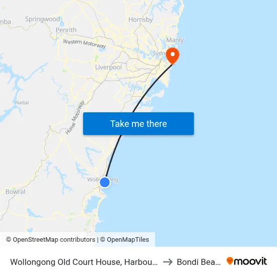 Wollongong Old Court House, Harbour St to Bondi Beach map