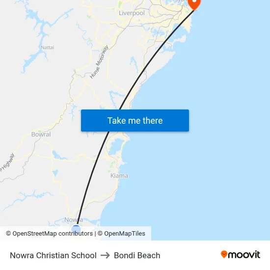 Nowra Christian School to Bondi Beach map