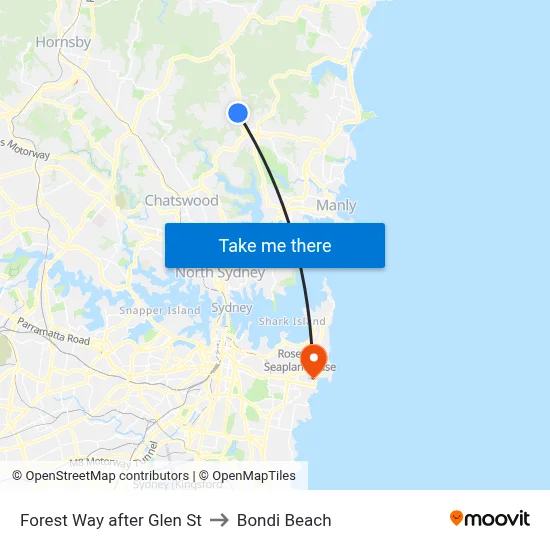 Forest Way after Glen St to Bondi Beach map