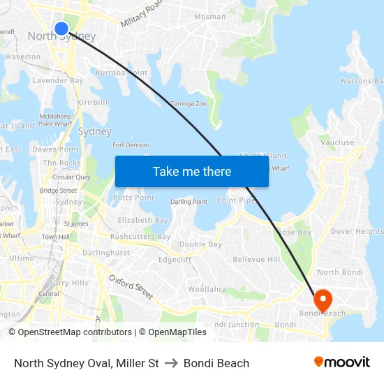 North Sydney Oval, Miller St to Bondi Beach map