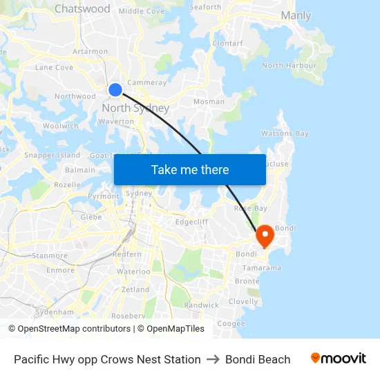 Pacific Hwy opp Crows Nest Station to Bondi Beach map