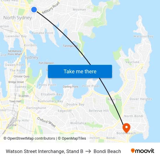 Watson Street Interchange, Stand B to Bondi Beach map