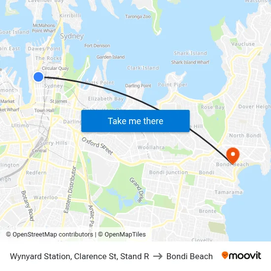 Wynyard Station, Clarence St, Stand R to Bondi Beach map