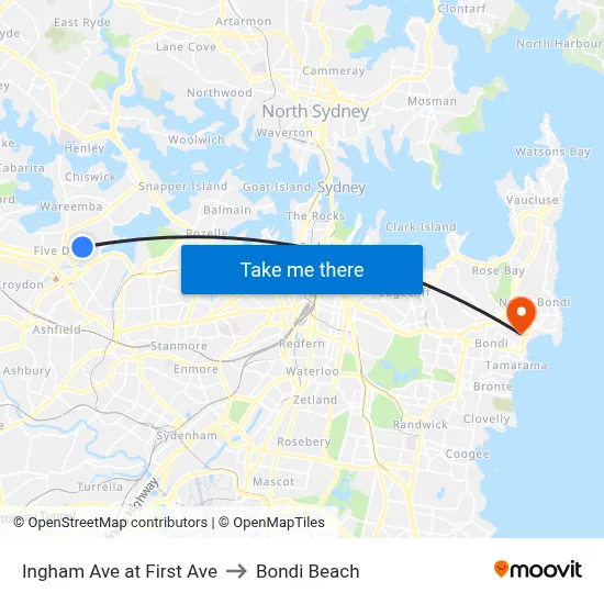 Ingham Ave at First Ave to Bondi Beach map