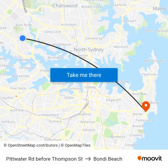 Pittwater Rd before Thompson St to Bondi Beach map
