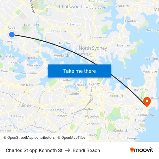 Charles St opp Kenneth St to Bondi Beach map