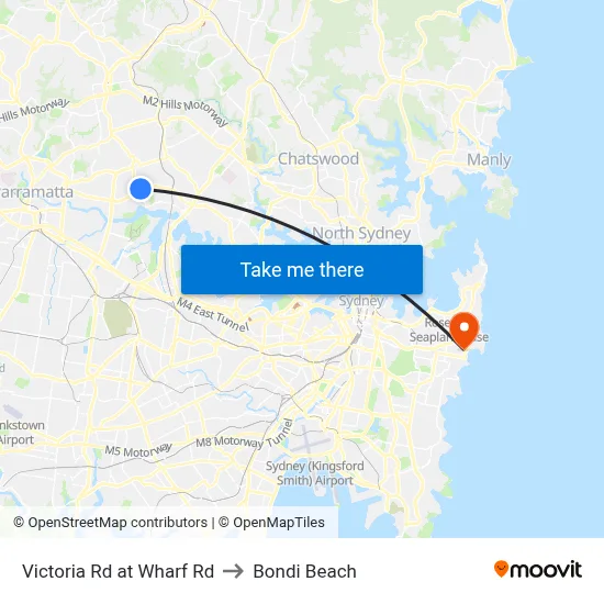 Victoria Rd at Wharf Rd to Bondi Beach map