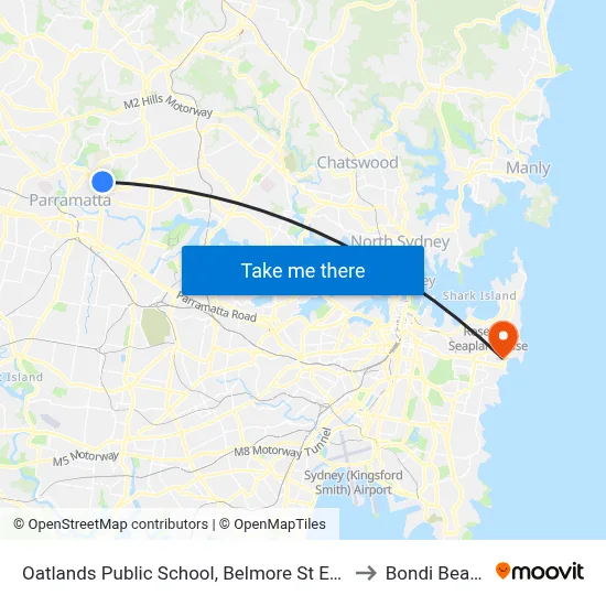 Oatlands Public School, Belmore St East to Bondi Beach map