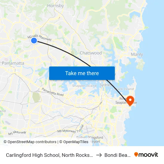 Carlingford High School, North Rocks Rd to Bondi Beach map