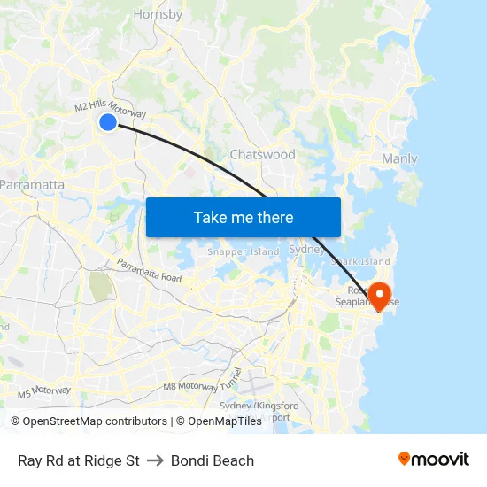 Ray Rd at Ridge St to Bondi Beach map