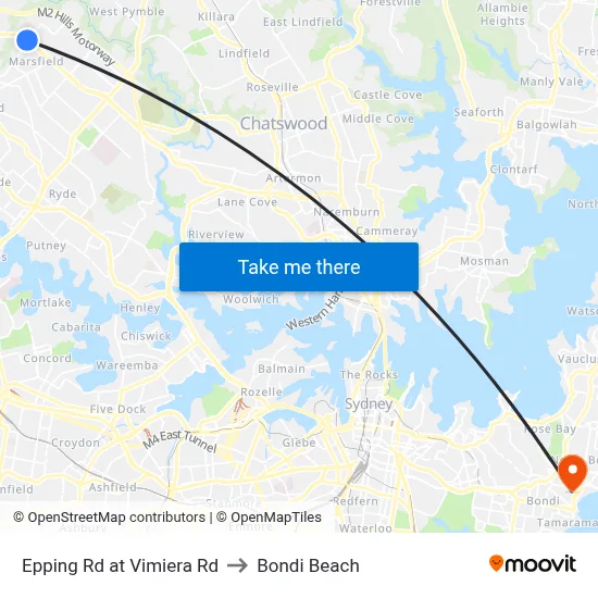 Epping Rd at Vimiera Rd to Bondi Beach map
