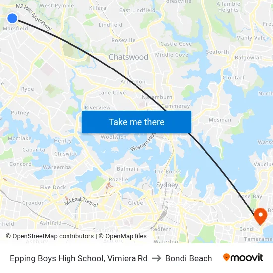Epping Boys High School, Vimiera Rd to Bondi Beach map
